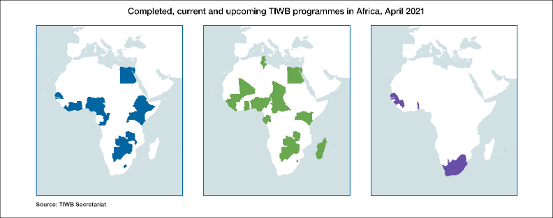 TIWB programmes in Africa, April 2021
Source: TIWB Secretariat